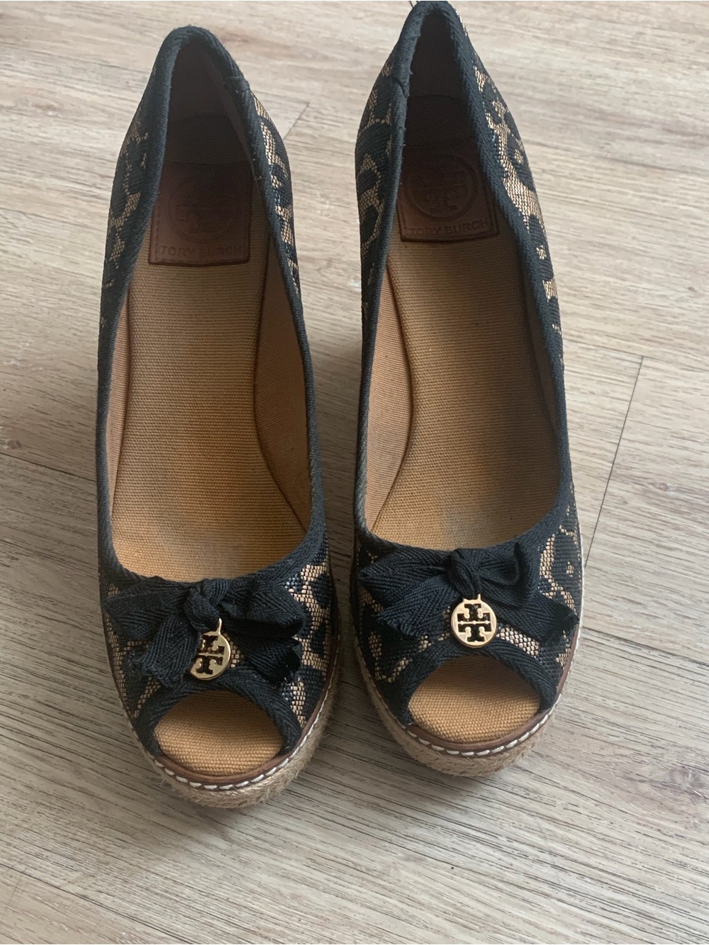 Tory Burch Black Leopard Wedges
